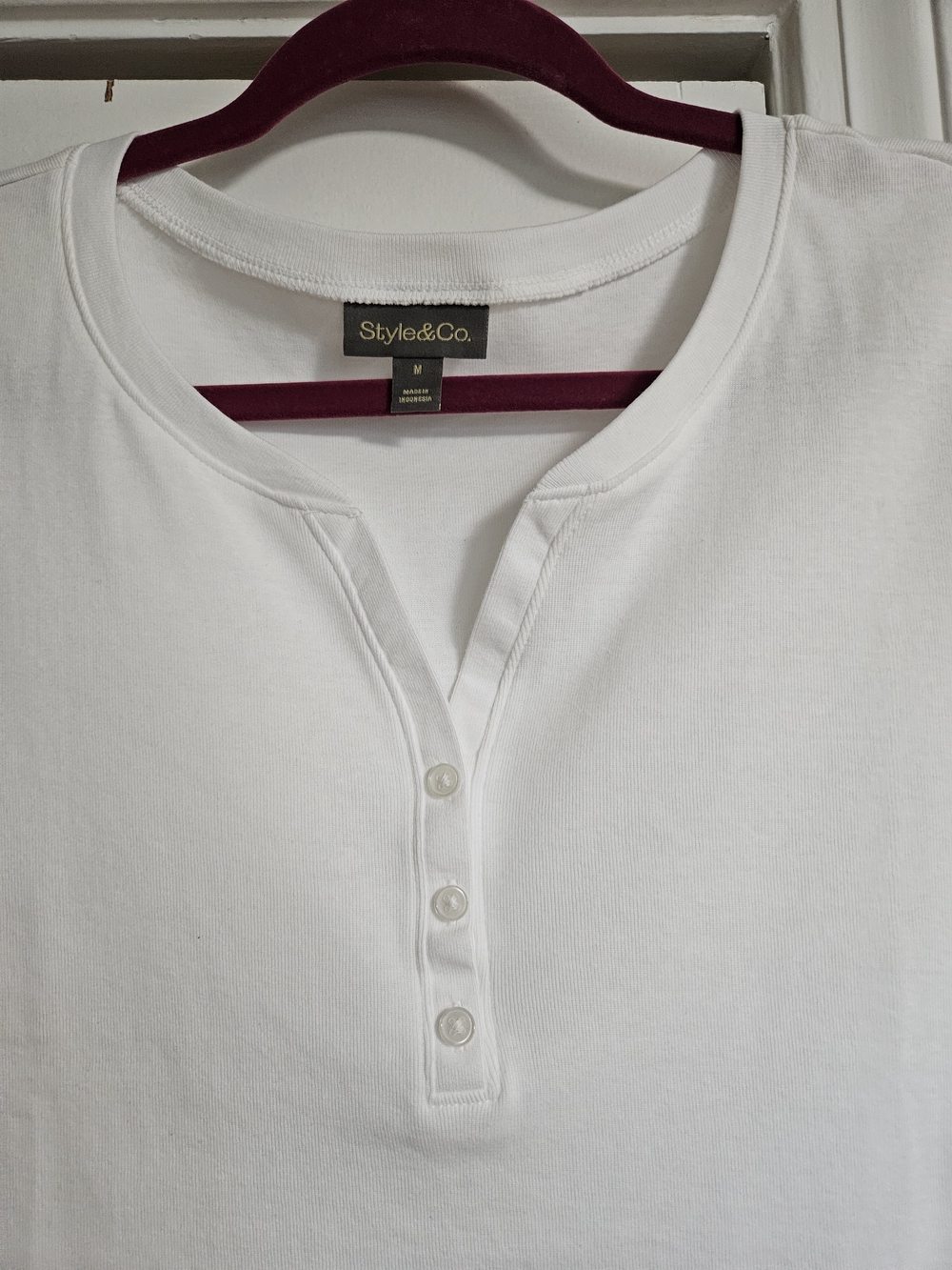 Style & Co. Bright White Short Sleeve Henley Tee - Size M